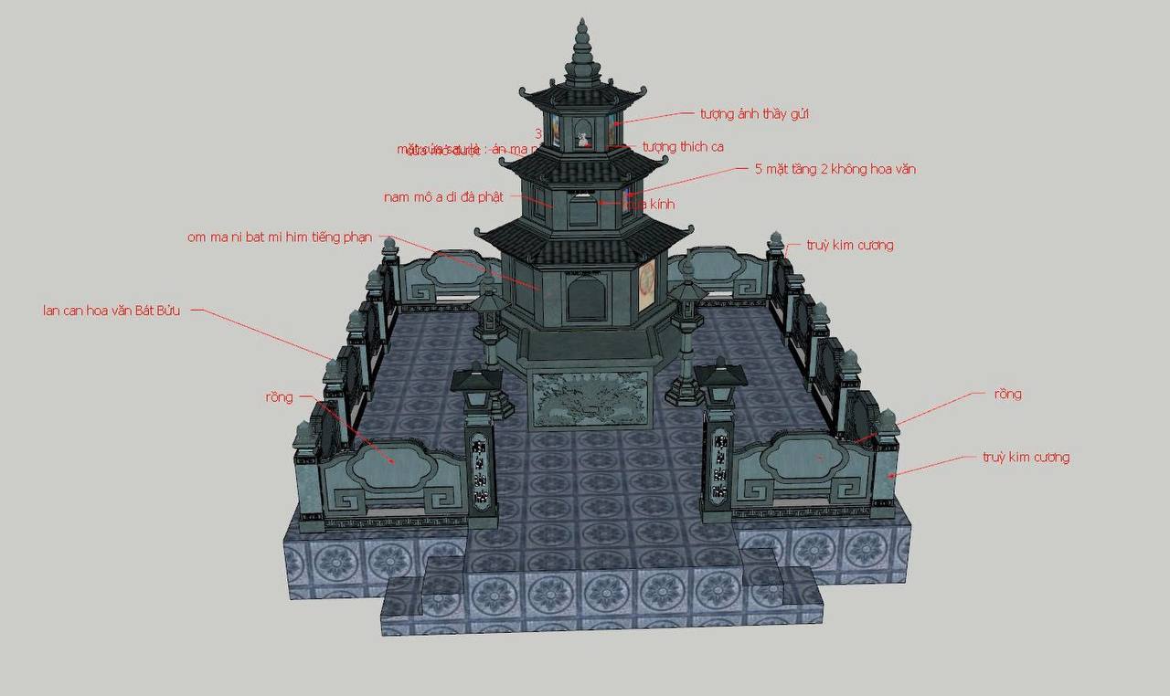 Tháp phật giáo đá xanh rêu nguyên khối, 3 tầng, 180x180x290 cm Tháp phật giáo đá xanh rêu nguyên khối, 3 tầng, thờ hũ tro cốt và xá lợi - ảnh 3