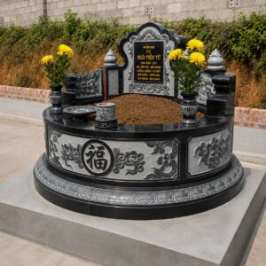 Mộ tròn đá granite Campuchia nguyên khối, chạm khắc sắc nét, bóng cao, 127 x 127 x 133 cm Mộ tròn đá nguyên khối granite Campuchia, chạm khắc sắc nét, kích thước 127x127x133 cm