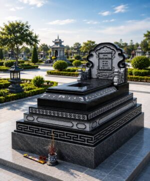 Mộ đá granite Campuchia gồm mộ tròn, mộ 3 mái và mộ tam cấp, kích thước 147x89x225 cm