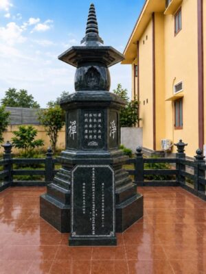 Mộ tháp thờ cốt đá xanh rêu nguyên khối, kiến trúc Phật giáo, cao 360 cm