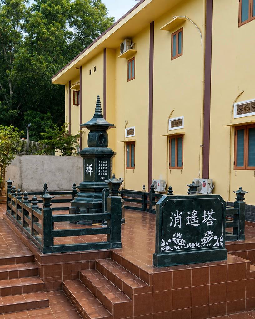 Mộ tháp thờ cốt đá xanh rêu nguyên khối, kiến trúc Phật giáo, 161×161×360 cm Mộ tháp thờ cốt đá xanh rêu nguyên khối, kiến trúc Phật giáo, cao 360 cm - ảnh 4