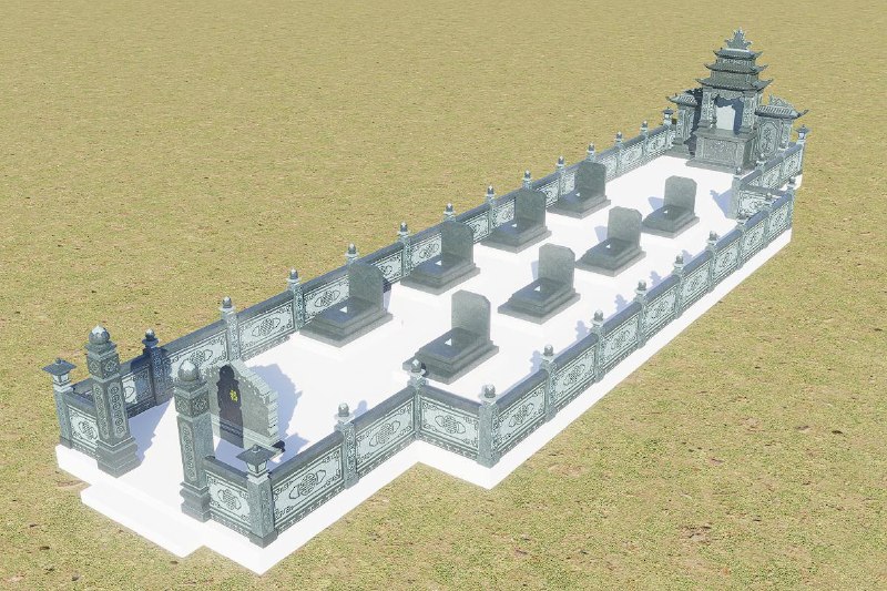 Lăng mộ đá bằng đá xanh rêu, bản thiết kế 3D khuôn viên, kích thước 500 x 500 x 90 cm Bản thiết kế 3D khuôn viên lăng mộ đá xanh rêu kích thước 500 x 500 x 90 cm - ảnh 2