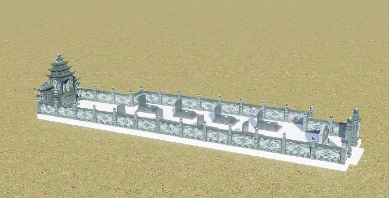 Lăng mộ đá bằng đá xanh rêu, bản thiết kế 3D khuôn viên, kích thước 500 x 500 x 90 cm Bản thiết kế 3D khuôn viên lăng mộ đá xanh rêu kích thước 500 x 500 x 90 cm - ảnh 4
