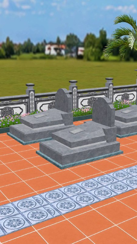 Khuôn viên lăng mộ đá bằng đá xanh đen, kích thước 500 x 500 x 375 cm, bố cục lăng thờ tam quan và cổng tứ trụ Khuôn viên lăng mộ đá xanh đen gồm lăng thờ tam quan, cổng tứ trụ, lan can và mộ tam cấp - ảnh 5