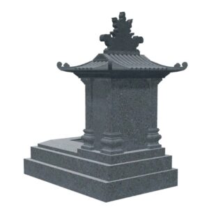 Mộ đá cao cấp nguyên khối mái chùa bằng granite Campuchia, mài bóng, kích thước 127x81x147 cm