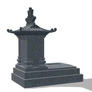 Mộ đá cao cấp nguyên khối mái chùa bằng granite Campuchia, mài bóng, kích thước 127x81x147 cm