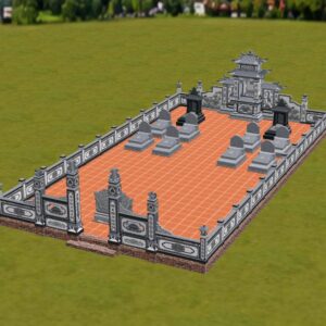 Khuôn viên lăng mộ đá nguyên khối bằng granite Campuchia, kích thước 500x500x301 cm
