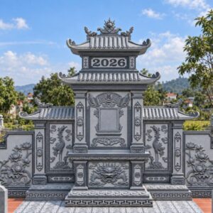 Lăng đá nguyên khối bằng granite Campuchia, dài 500 cm, rộng 107 cm, cao 297 cm