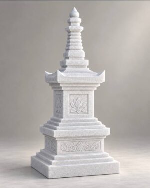 Tháp đá trắng lưu hũ cốt bằng đá granite Campuchia, kích thước 75x75x167 cm