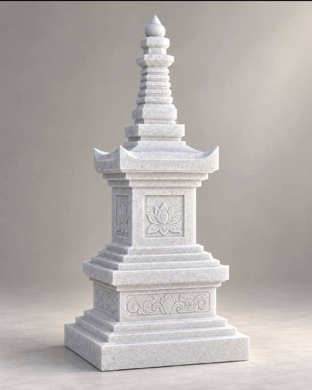 Tháp đá lưu hũ cốt đá granite Campuchia, tháp đá nguyên khối 75x75x167 cm Tháp đá trắng lưu hũ cốt bằng đá granite Campuchia, kích thước 75x75x167 cm - ảnh 1
